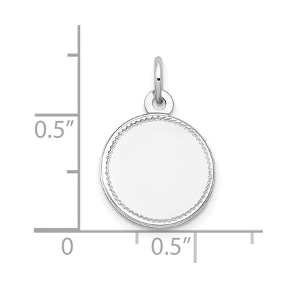 14K Weißgold Schlicht Rund Gravierbar Plättchen Charm