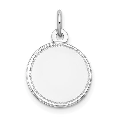 14K Weißgold Schlicht Rund Gravierbar Plättchen Charm