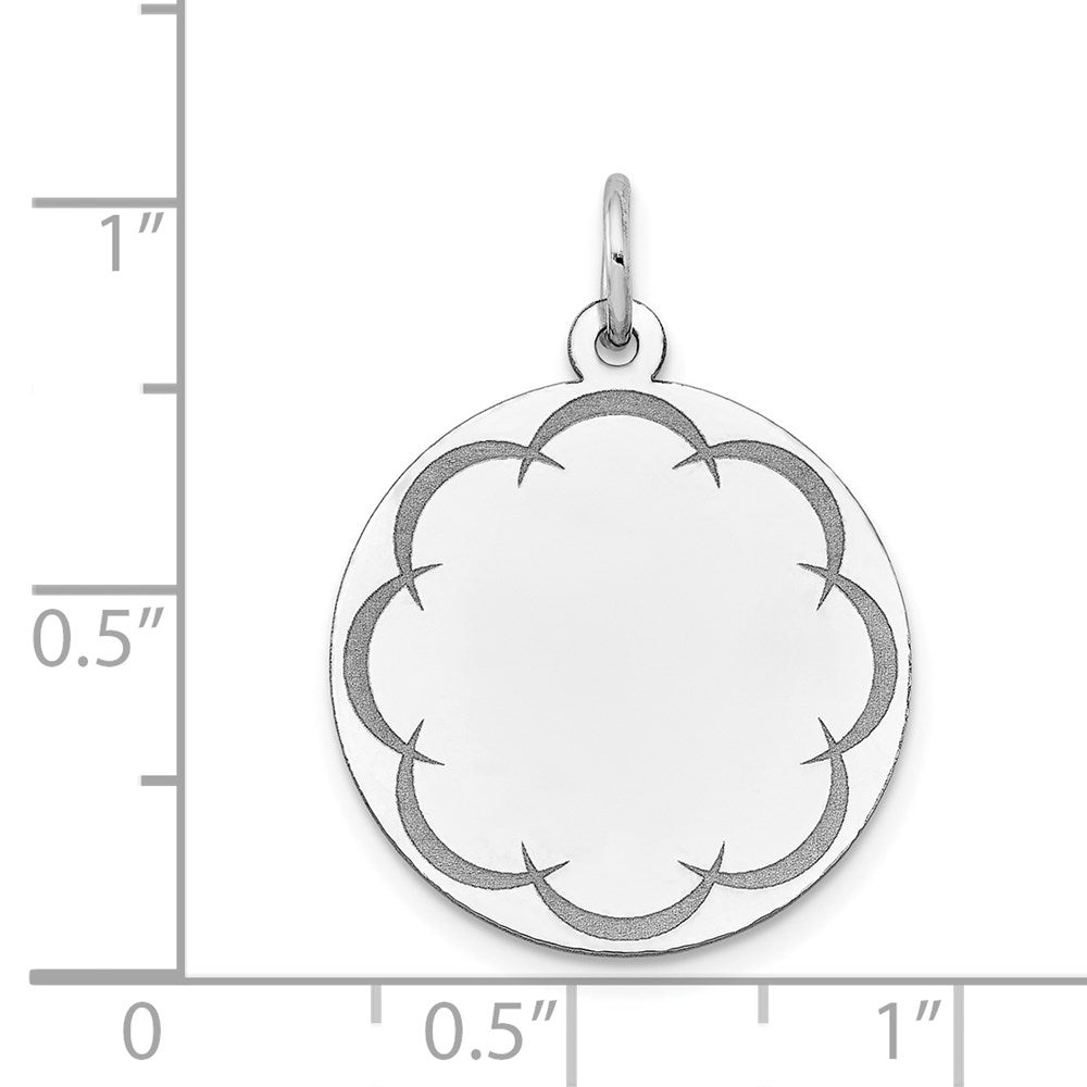 14K Weißgold.018 Stärke Rund Gerillt Designed Plättchen Charm