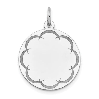 14K Weißgold.018 Stärke Rund Gerillt Designed Plättchen Charm