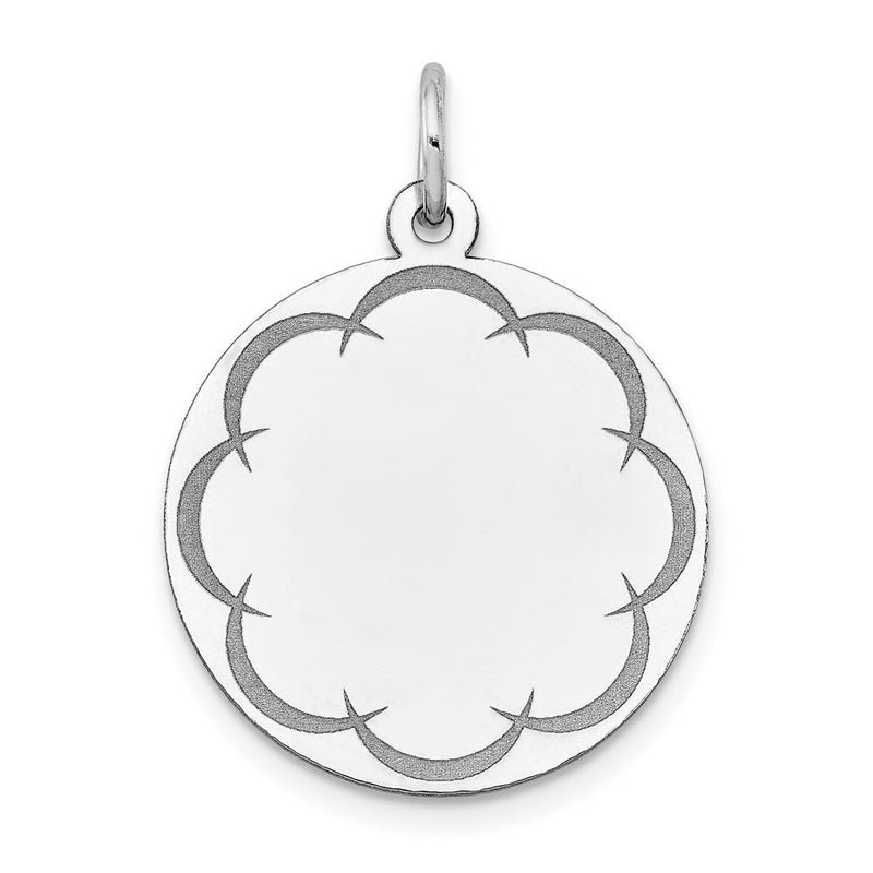 14K Weißgold.018 Stärke Rund Gerillt Designed Plättchen Charm
