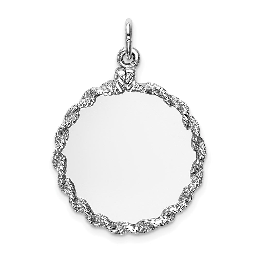 14K Weißgold 14K Weißgold.013 Stärke Rund Gravierbar Plättchen mit Kordel Charm