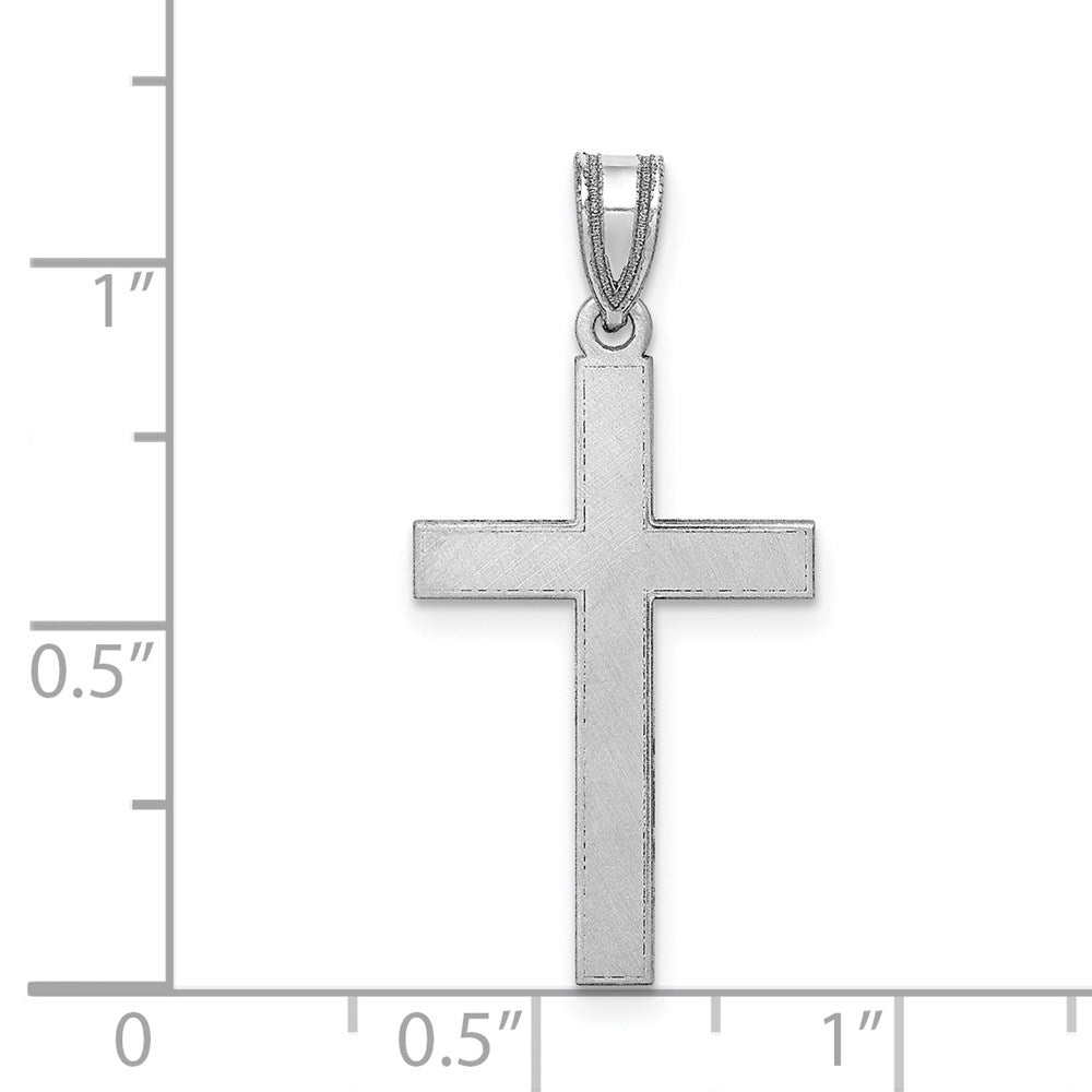 14K Weißgold Latein-Kreuz-Anhänger mit florentinisch-satinierter Oberfläche