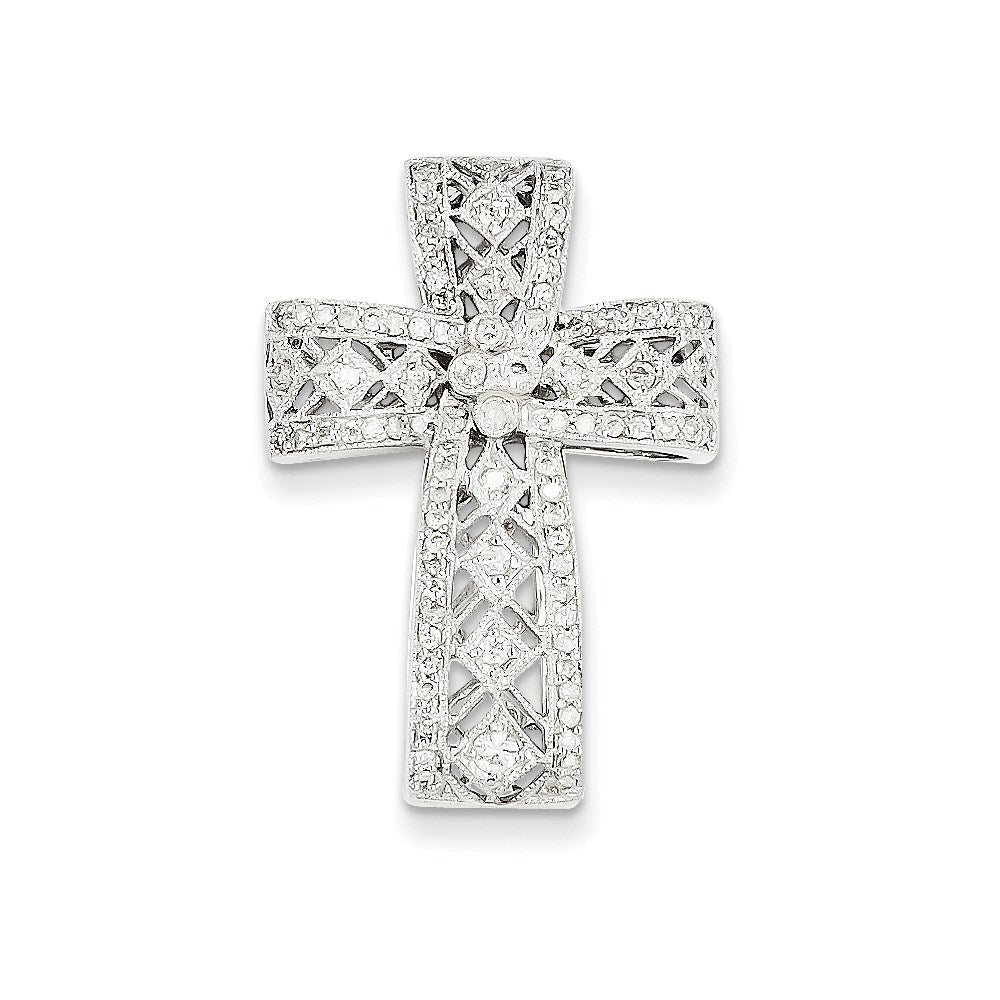 14K Weißgold Diamant-Filigrankreuz-Anhänger