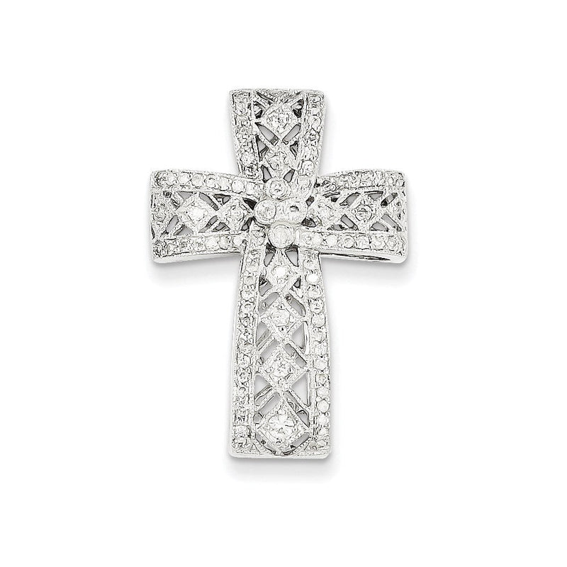 14K Weißgold Diamant-Filigrankreuz-Anhänger