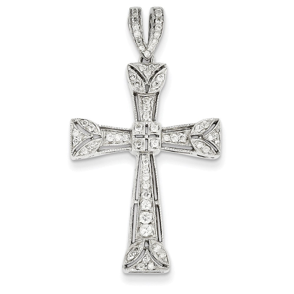 Diamant-Kreuzanhänger mit Filigranmuster aus 14K Weißgold
