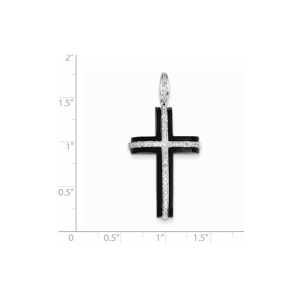 14K Weißgold Diamant- & Onyx-Kreuzanhänger