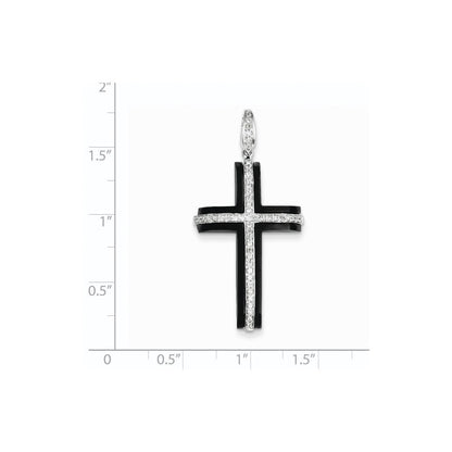 14K Weißgold Diamant- & Onyx-Kreuzanhänger