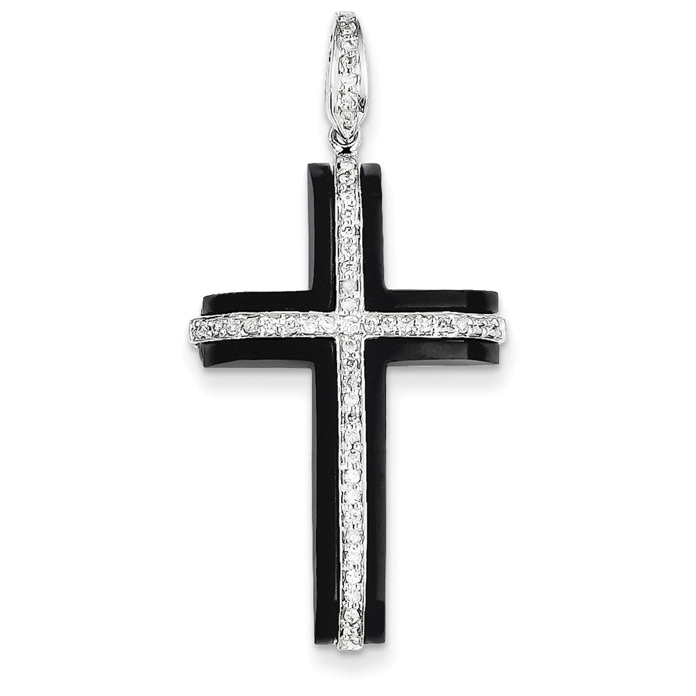 14K Weißgold Diamant- & Onyx-Kreuzanhänger