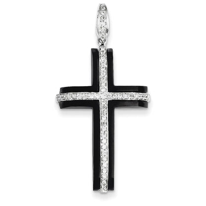 14K Weißgold Diamant- & Onyx-Kreuzanhänger