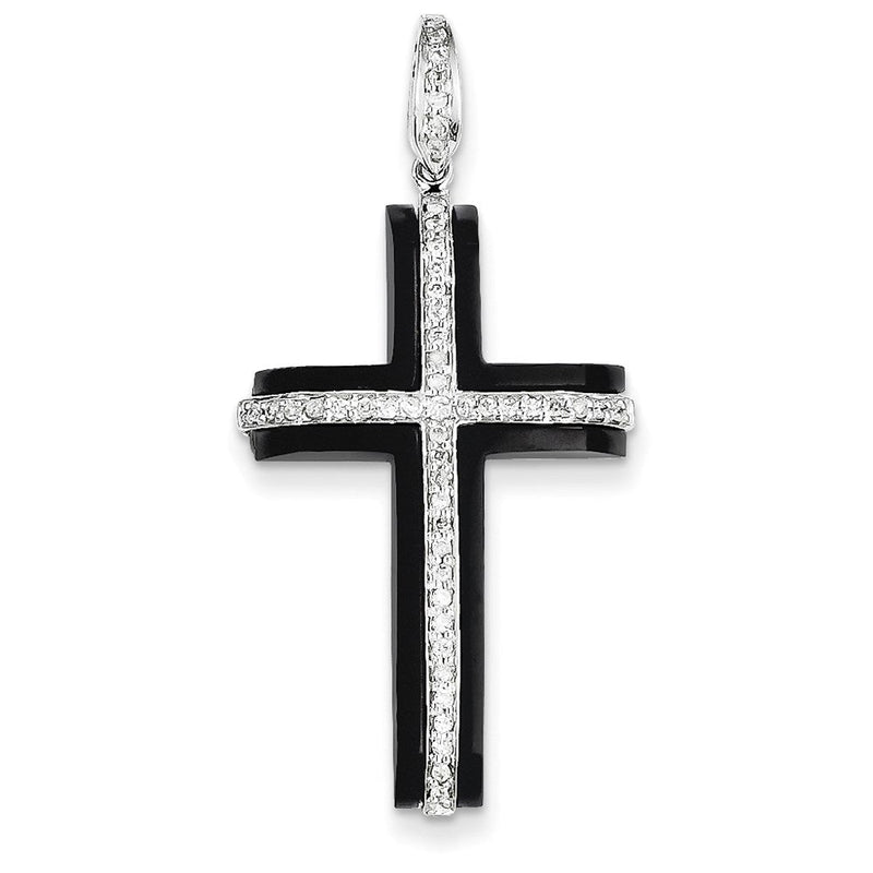 14K Weißgold Diamant- & Onyx-Kreuzanhänger