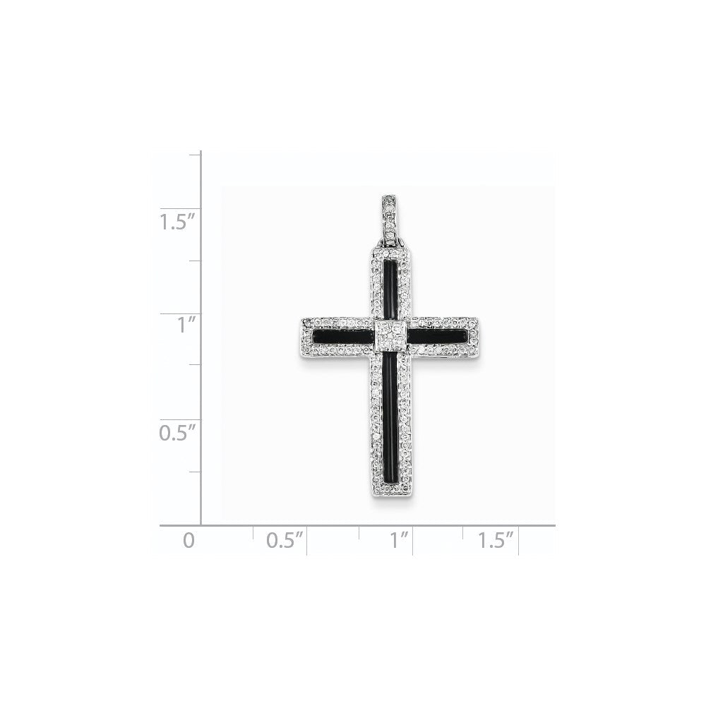 14K Weißgold Diamant- & Onyx-Kreuzanhänger