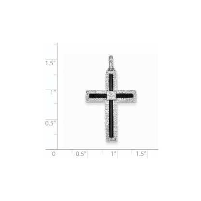 14K Weißgold Diamant- & Onyx-Kreuzanhänger