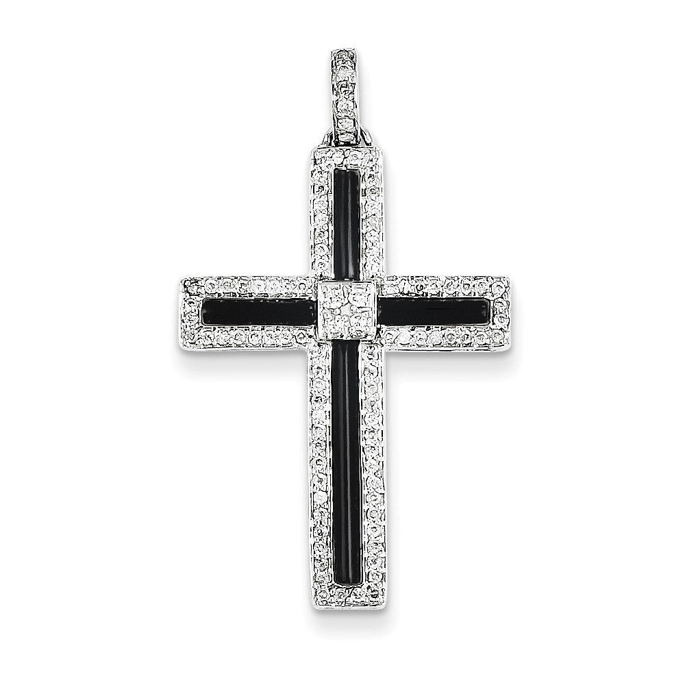 14K Weißgold Diamant- & Onyx-Kreuzanhänger