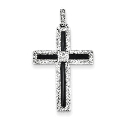 14K Weißgold Diamant- & Onyx-Kreuzanhänger