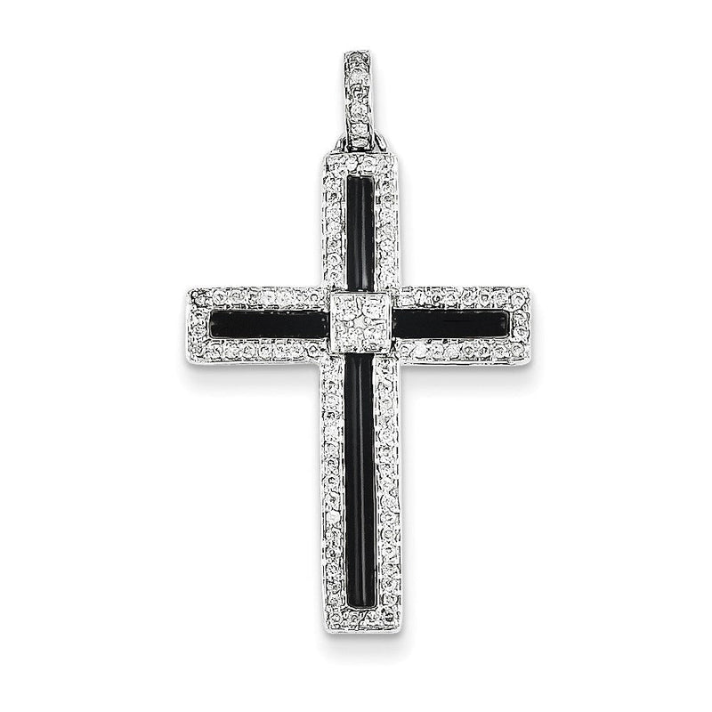 14K Weißgold Diamant- & Onyx-Kreuzanhänger