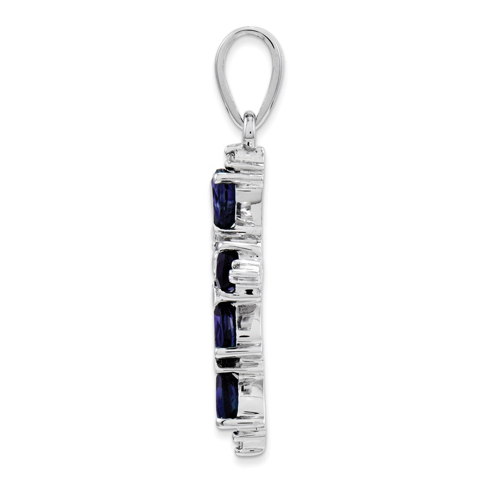 14K Weißgold Diamant- und Saphir-Kreuzanhänger