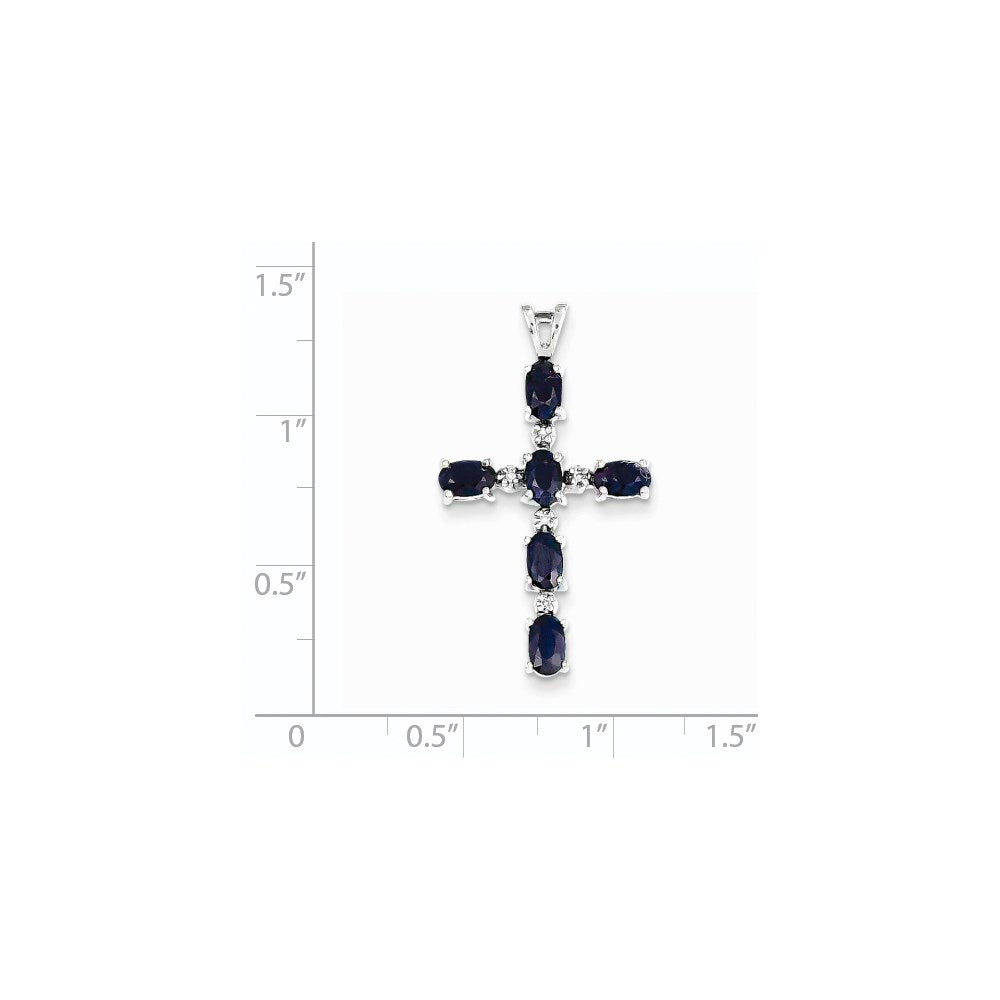 14K Weißgold Kreuz-Anhänger mit Diamanten und Saphiren