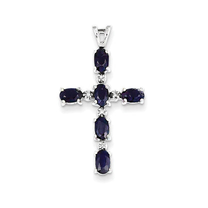 14K Weißgold Kreuz-Anhänger mit Diamanten und Saphiren