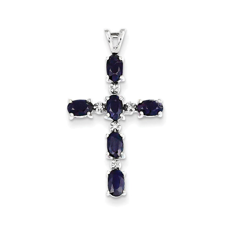 14K Weißgold Kreuz-Anhänger mit Diamanten und Saphiren