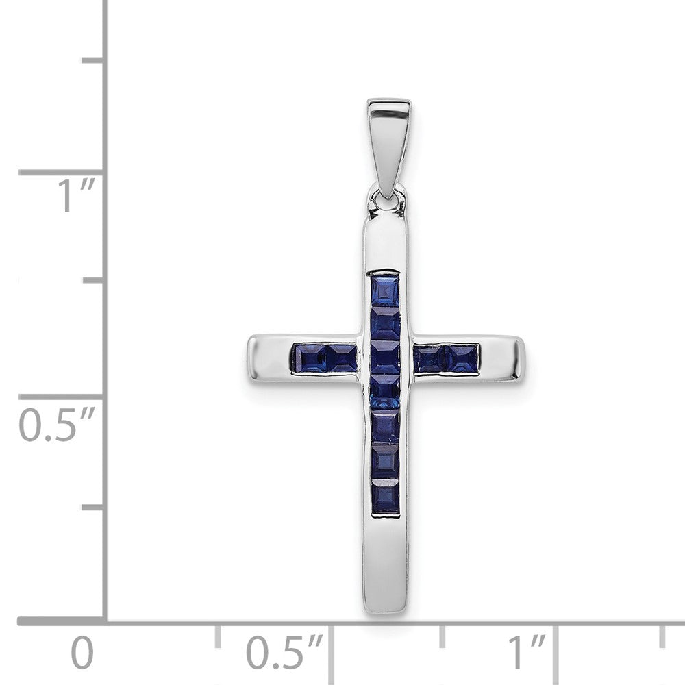 14K Weißgold Saphir-Kreuz-Anhänger