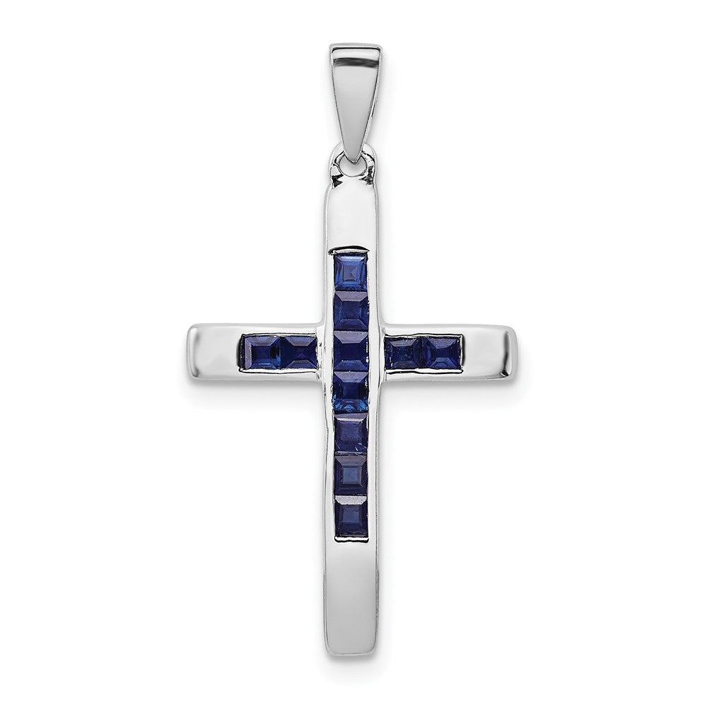 14K Weißgold Saphir-Kreuz-Anhänger