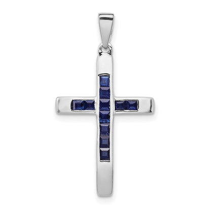14K Weißgold Saphir-Kreuz-Anhänger
