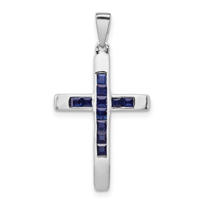 14K Weißgold Saphir-Kreuz-Anhänger