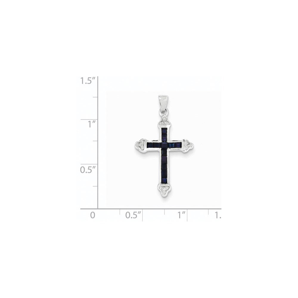 14K Weißgold Diamant- & Saphir-Kreuzanhänger