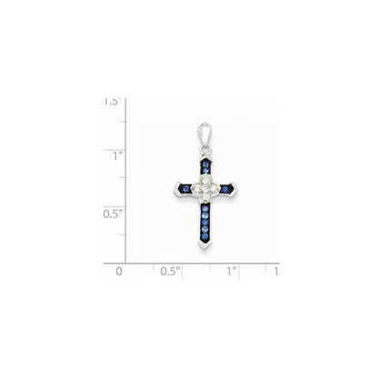 14K Weißgold Diamant- & Saphir-Kreuzanhänger