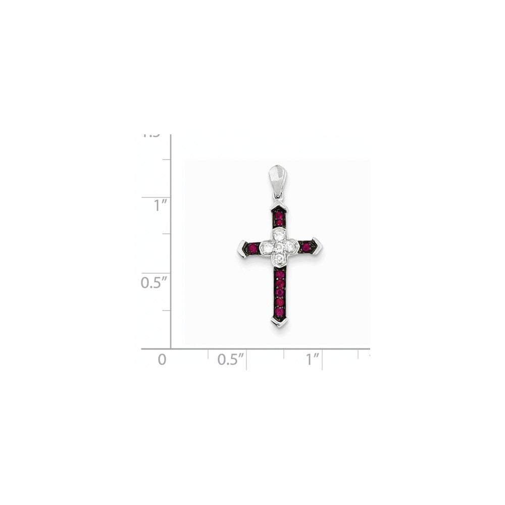 14K Weißgold Diamant- und Rubin-Kreuzanhänger