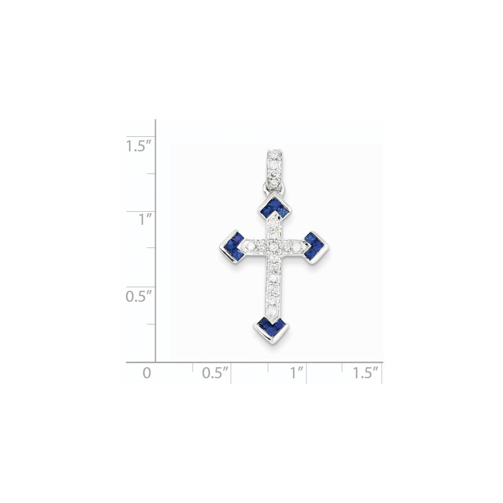 14K Weißgold Diamant- und Saphir-Kreuzanhänger