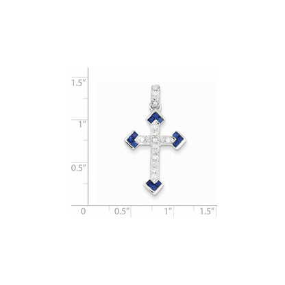 14K Weißgold Diamant- und Saphir-Kreuzanhänger