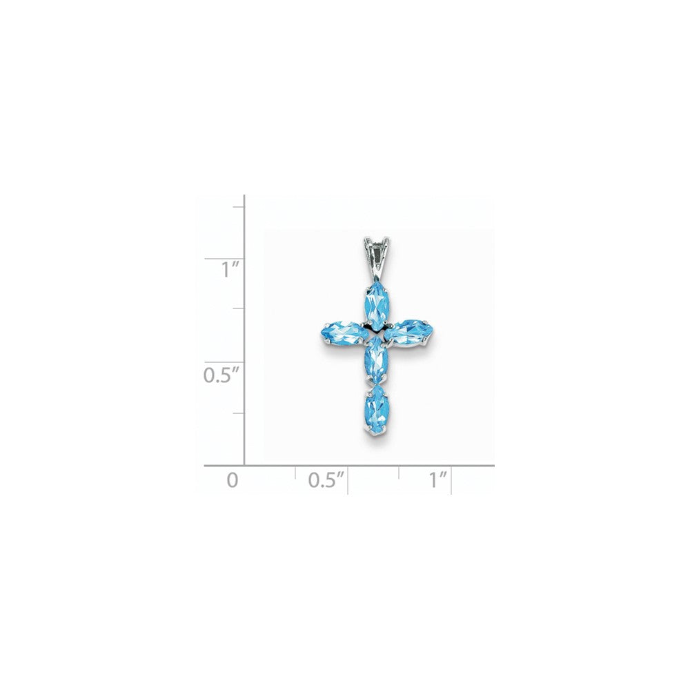 14K Weißgold Kreuzanhänger mit blauem Topas
