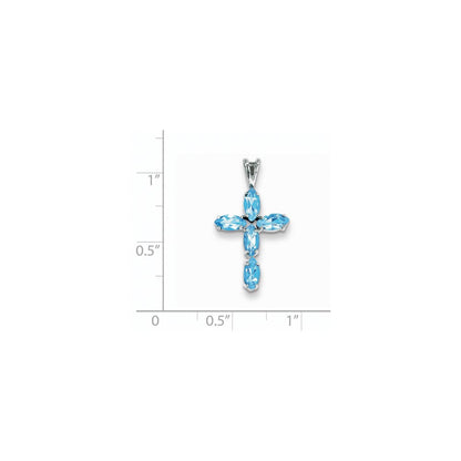14K Weißgold Kreuzanhänger mit blauem Topas