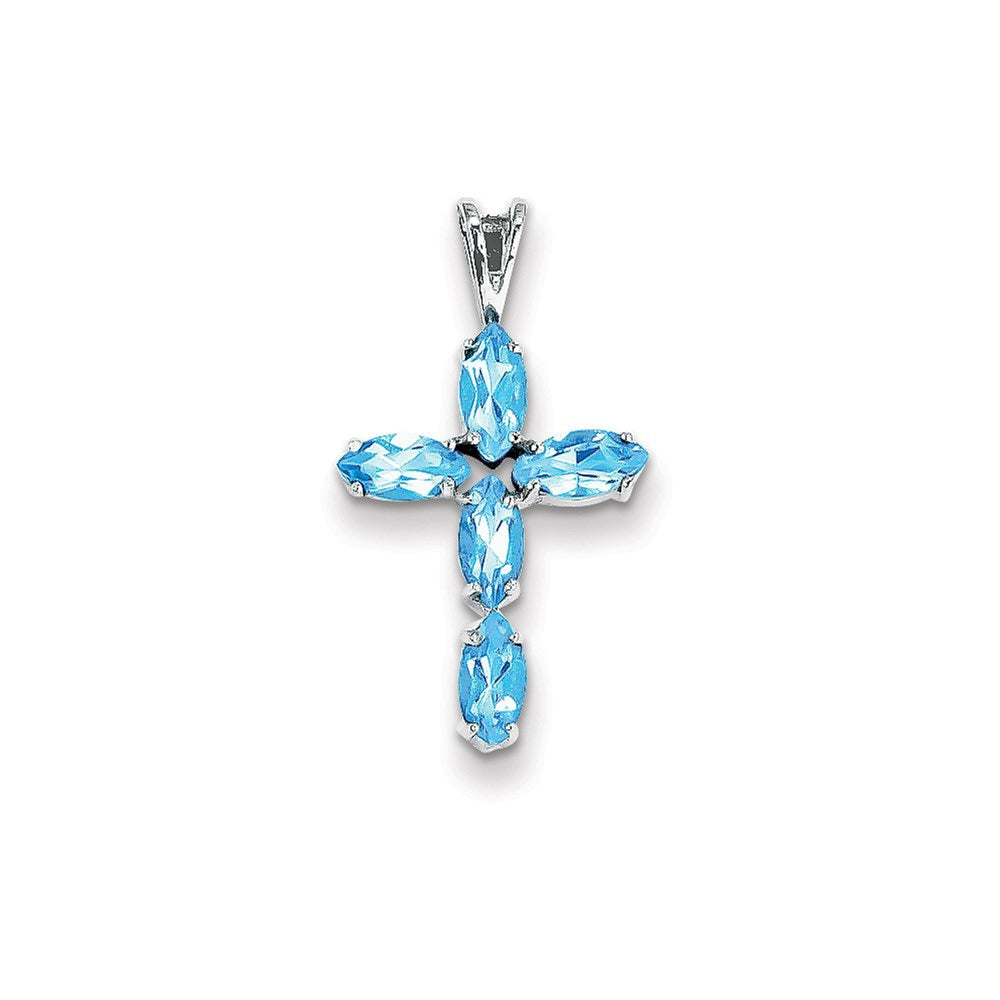 14K Weißgold Kreuzanhänger mit blauem Topas