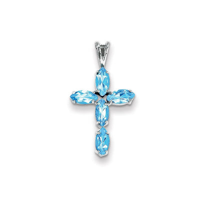 14K Weißgold Kreuzanhänger mit blauem Topas