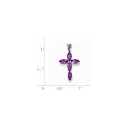 14K Weißgold Amethyst Kreuz-Anhänger