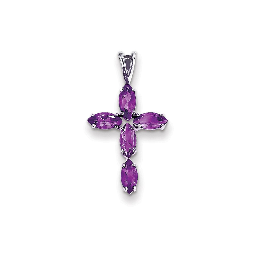 14K Weißgold Amethyst Kreuz-Anhänger