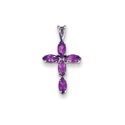 14K Weißgold Amethyst Kreuz-Anhänger