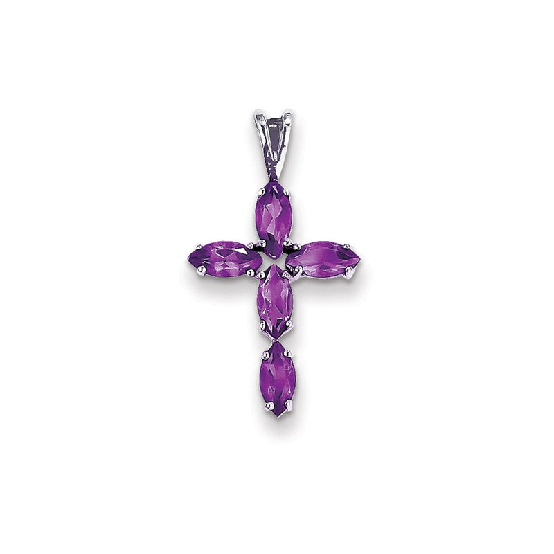 14K Weißgold Amethyst Kreuz-Anhänger