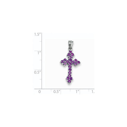 14k Weißgold Amethyst-Kleeblattkreuz-Anhänger
