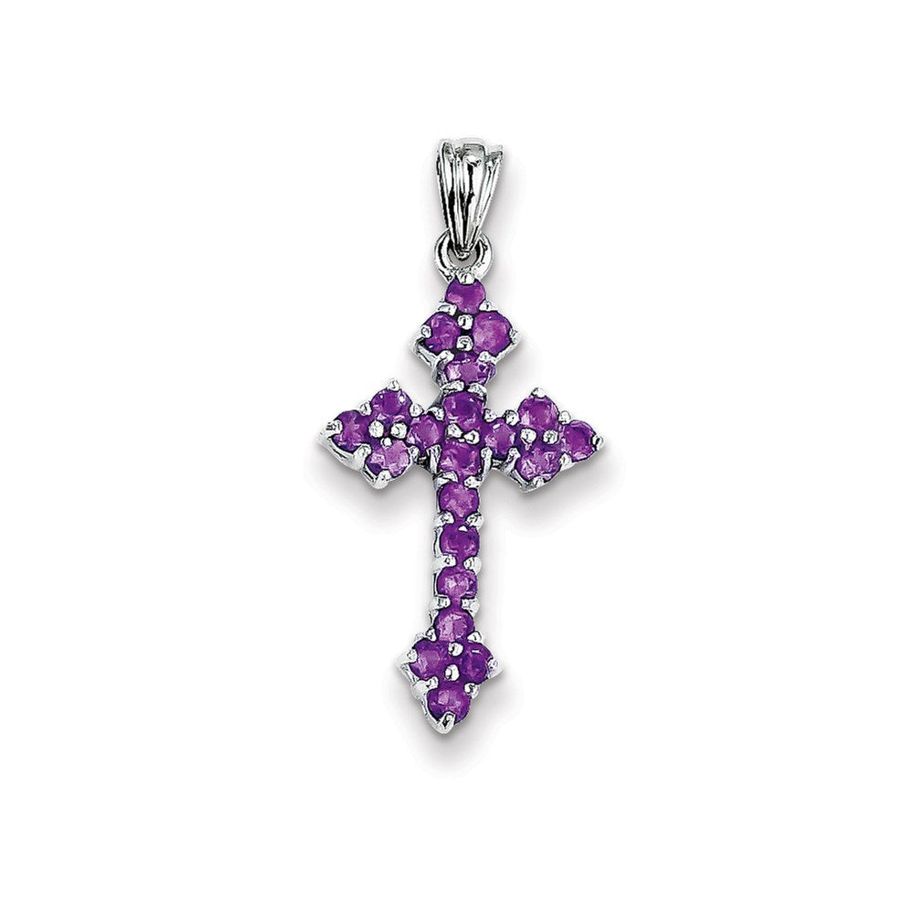14k Weißgold Amethyst-Kleeblattkreuz-Anhänger