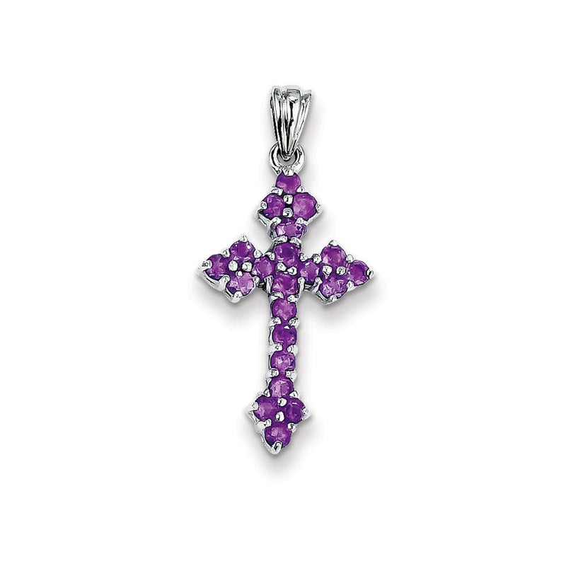 14k Weißgold Amethyst-Kleeblattkreuz-Anhänger