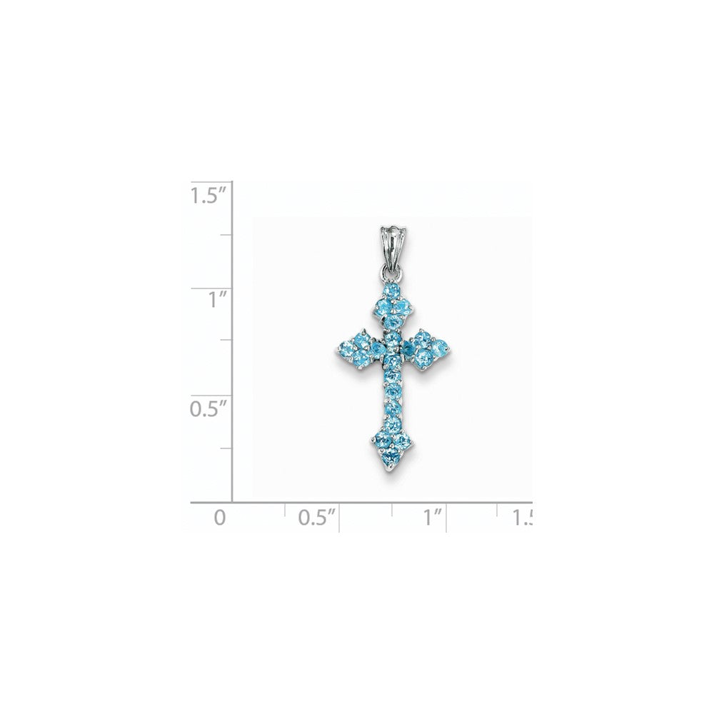 14K Weißgold Blautopas Kreuz-Anhänger mit Knospenenden