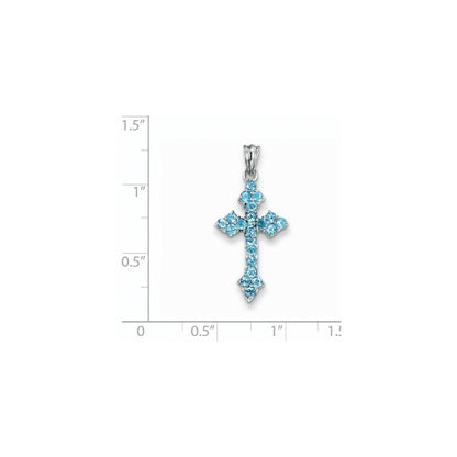 14K Weißgold Blautopas Kreuz-Anhänger mit Knospenenden
