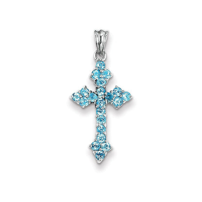 14K Weißgold Blautopas Kreuz-Anhänger mit Knospenenden