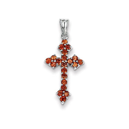 14K Weißgold Granat-Kreuzanhänger