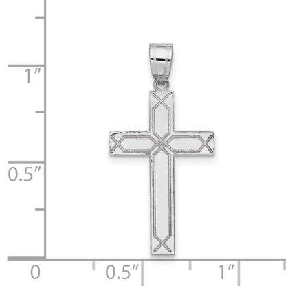 14K Weißgold Massiv Lasergeätzter Kreuz-Anhänger