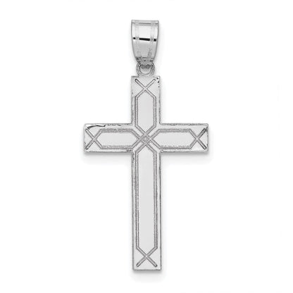 14K Weißgold Massiv Lasergeätzter Kreuz-Anhänger